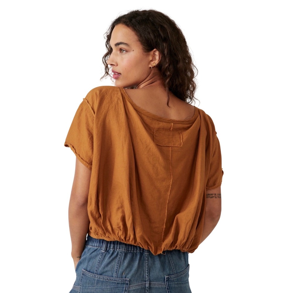 Free People We The Free‎ Spiced Pecan Cloud 9 Bubble T Raw Hem Crop Top Small